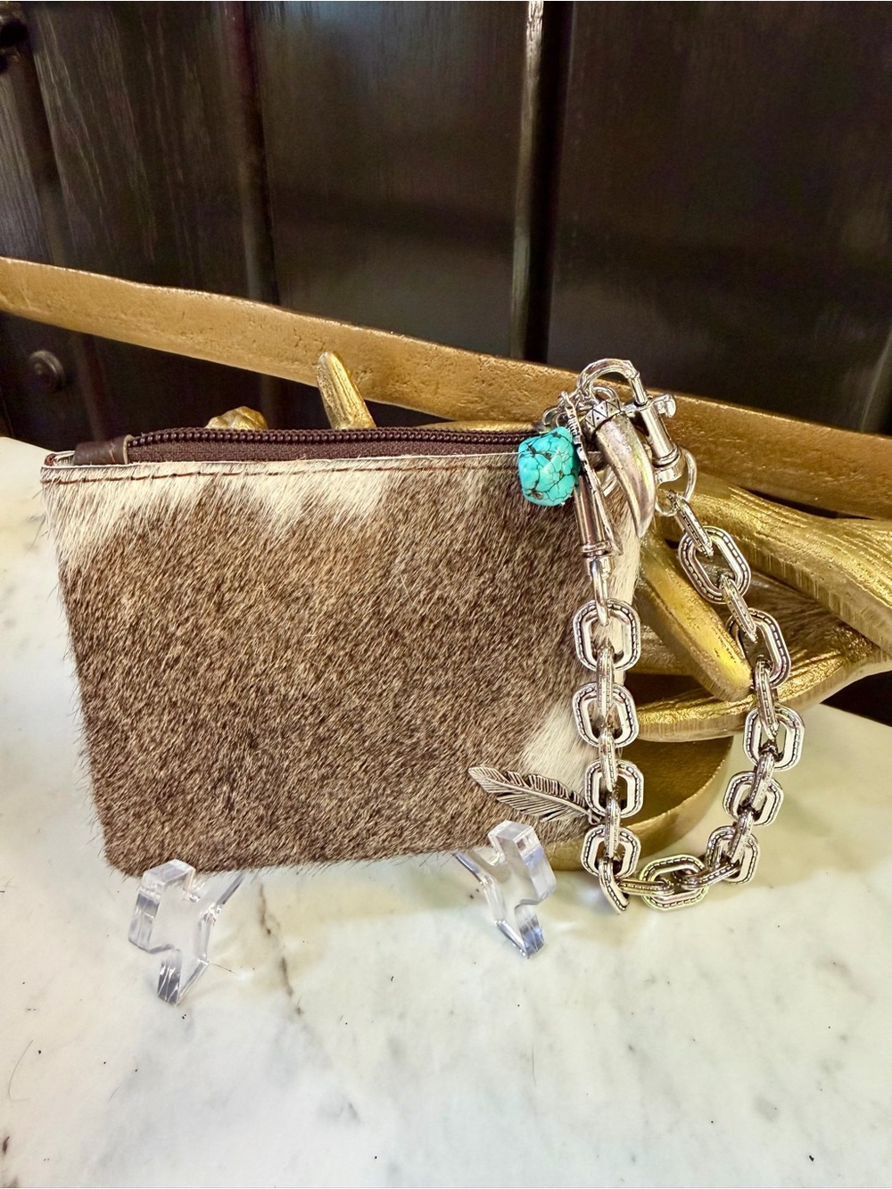 GENUINE COWHIDE LEATHER HAIR ON HIDE Tribal Native Wristlet Wallet Purse BOHO - Picture 4 of 6